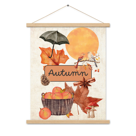 Autumn - Matte 18x24 Poster with Wooden Hanger - Vintage Look - Chickadees Wooden Toys