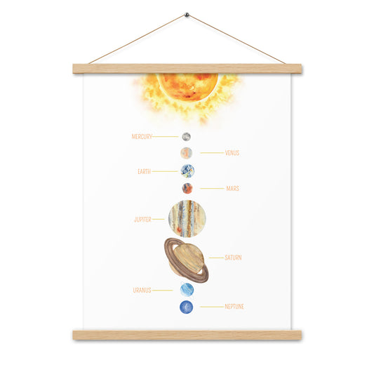 Solar System - Matte 18x24 Poster with Wooden Hanger - White - Chickadees Wooden Toys