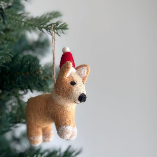 Christmas Corgi Ornament, Dog Ornament - Chickadees Wooden Toys