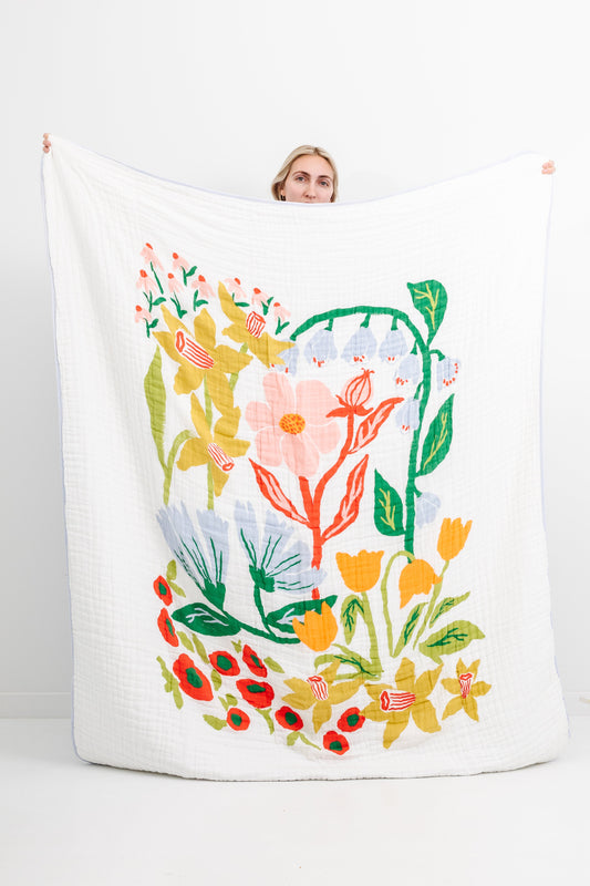 Cottage Garden Throw Blanket - Chickadees Wooden Toys