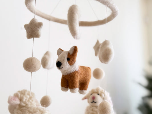 Corgi and Sheep Baby Mobile - Chickadees Wooden Toys