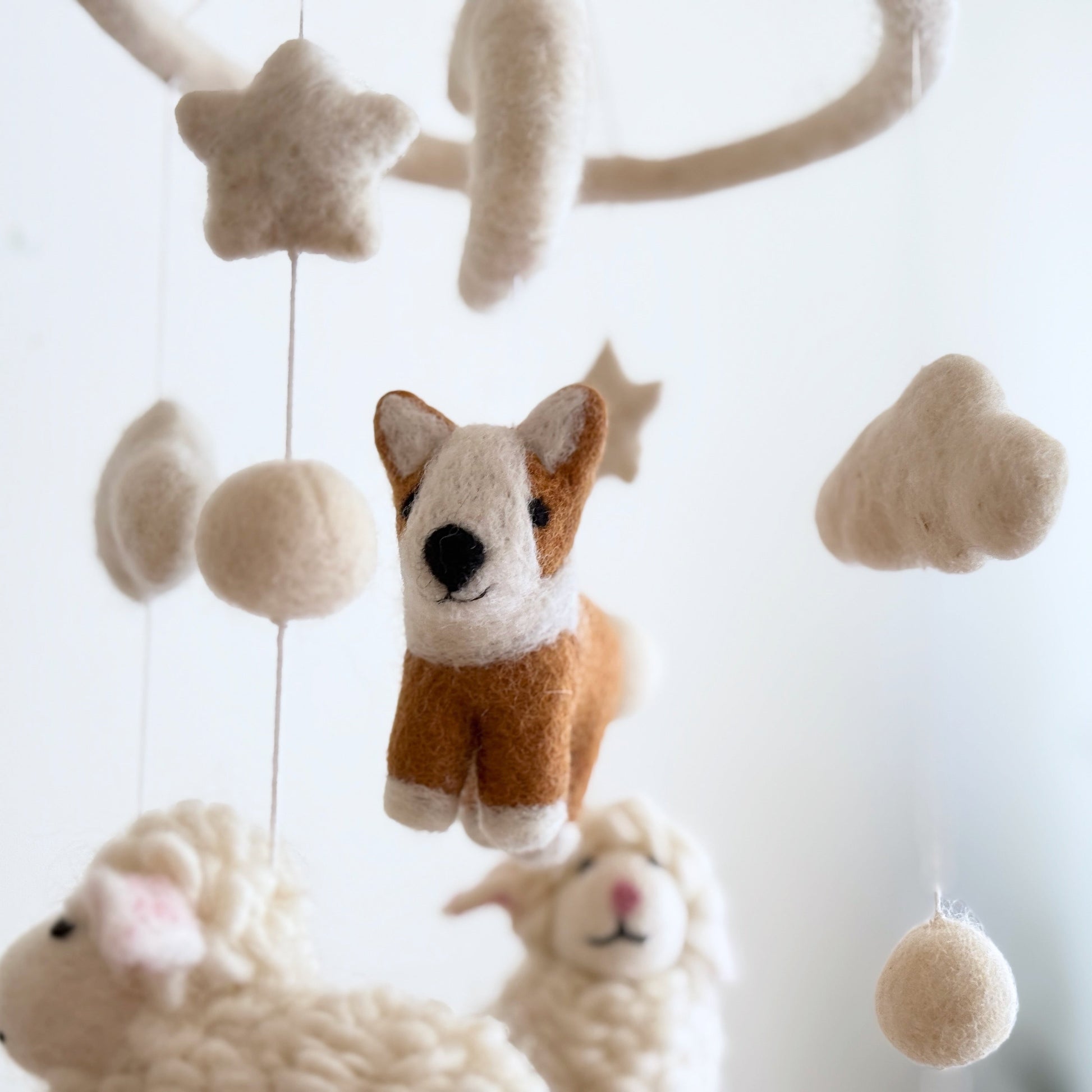 Corgi and Sheep Baby Mobile - Chickadees Wooden Toys