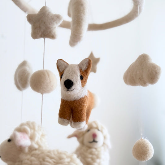 Corgi and Sheep Baby Mobile - Chickadees Wooden Toys