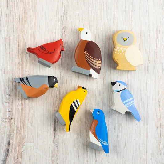 Set of 7 Wooden Bird Figurines - Chickadees Wooden Toys