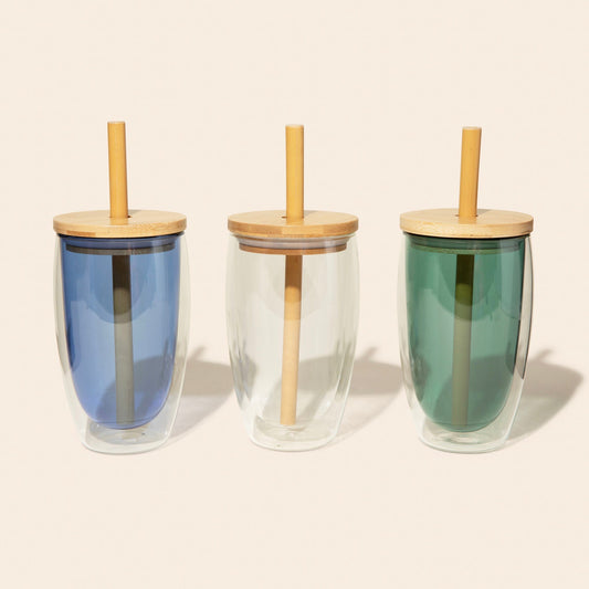 Double-Glass Cup With Bamboo Straw - Chickadees Wooden Toys