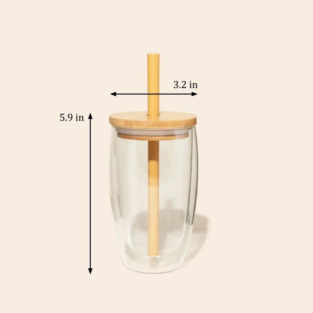 Double-Glass Cup With Bamboo Straw