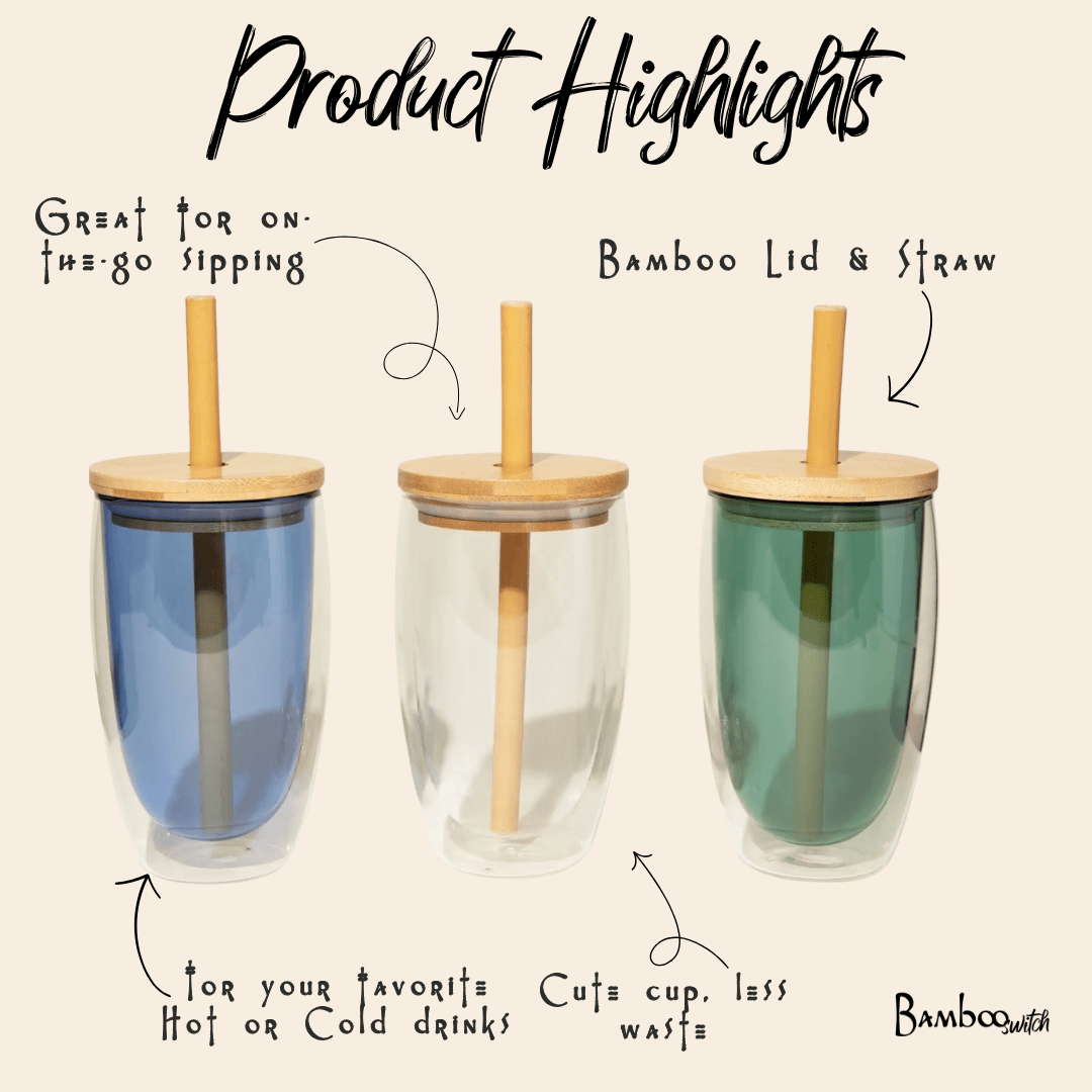 Double-Glass Cup With Bamboo Straw - Chickadees Wooden Toys