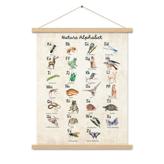 Nature Alphabet 1 - Matte 18x24 Poster with Wooden Hanger - Vintage Look