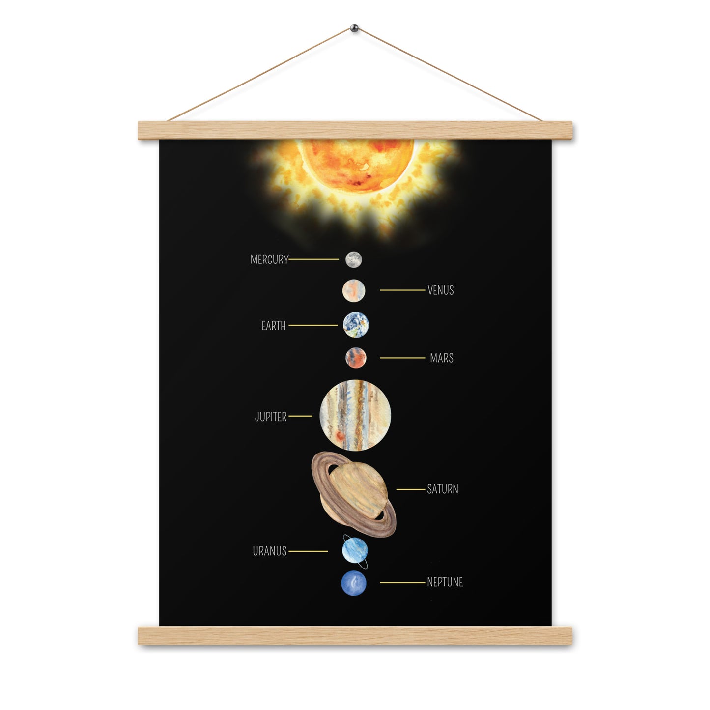 Solar System - Matte 18x24 Poster with Wooden Hanger- Dark