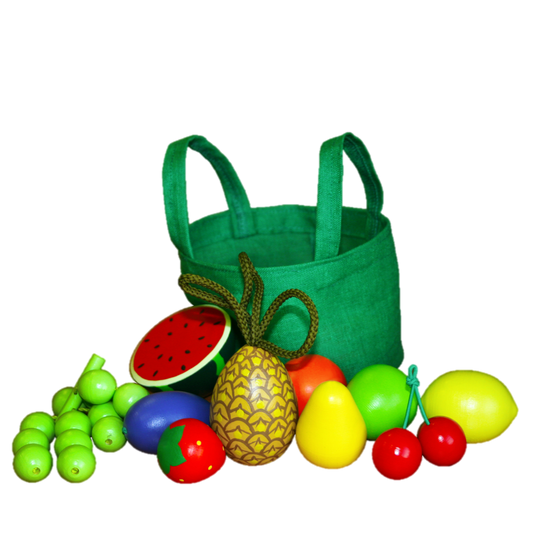 Wooden Fruit Toys in a cloth Tote