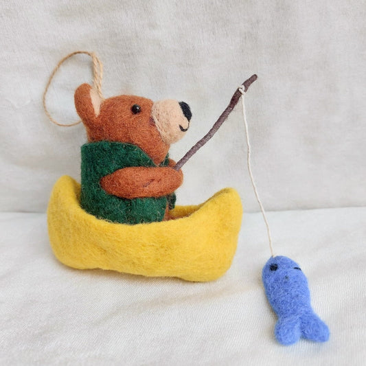 Felt Bear Fishing Ornament - Chickadees Wooden Toys