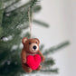 Felt Bear Holding Heart Ornament - Chickadees Wooden Toys