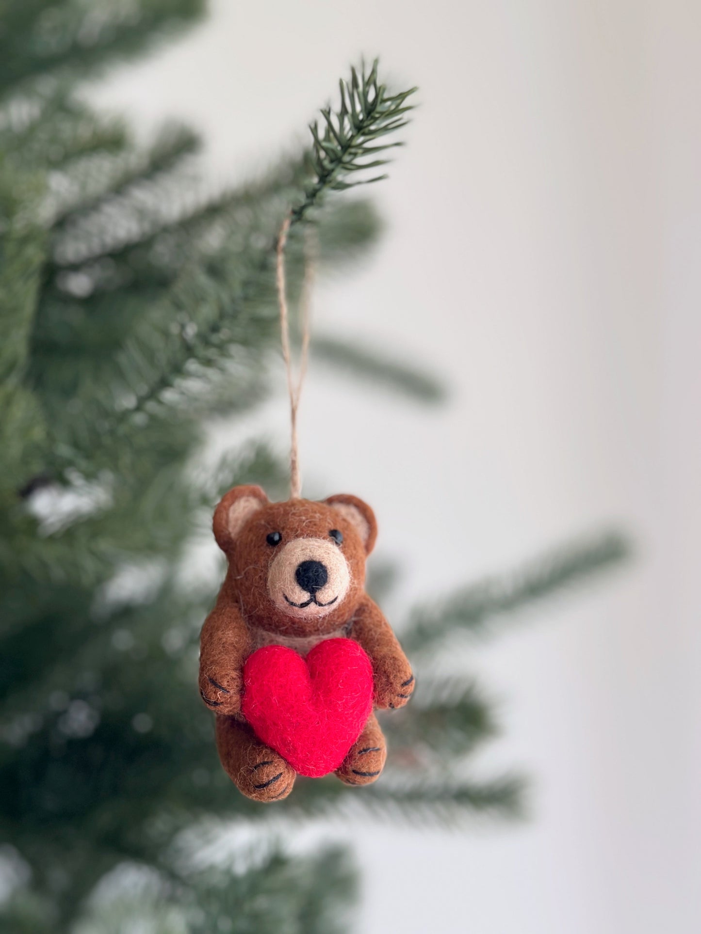 Felt Bear Holding Heart Ornament - Chickadees Wooden Toys