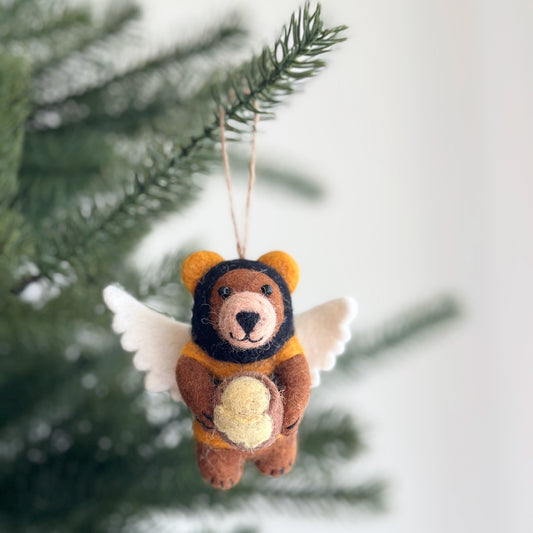 Felt Bee Bear Ornament - Chickadees Wooden Toys