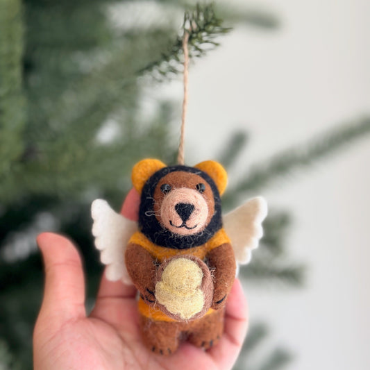 Felt Bee Bear Ornament - Chickadees Wooden Toys
