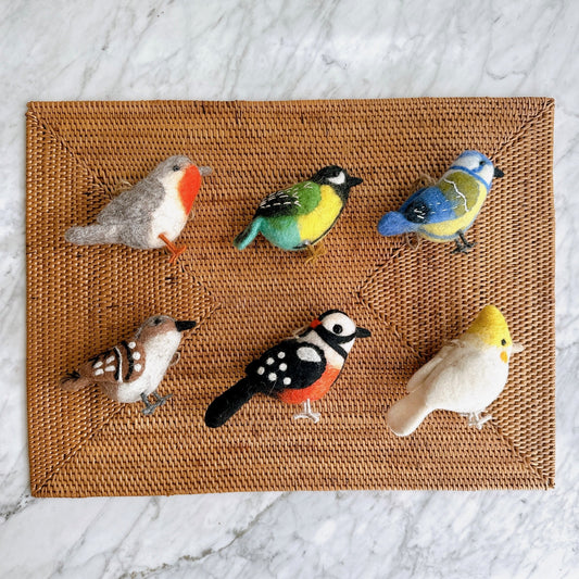 Felt Bird Ornaments Set of 6 - A set - Chickadees Wooden Toys