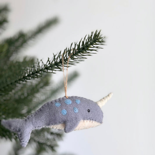 Felt Blue Narwhal Ornament - Chickadees Wooden Toys