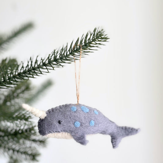 Felt Blue Narwhal Ornament - Chickadees Wooden Toys
