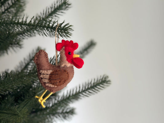 Felt Brown Rooster Ornament - Chickadees Wooden Toys