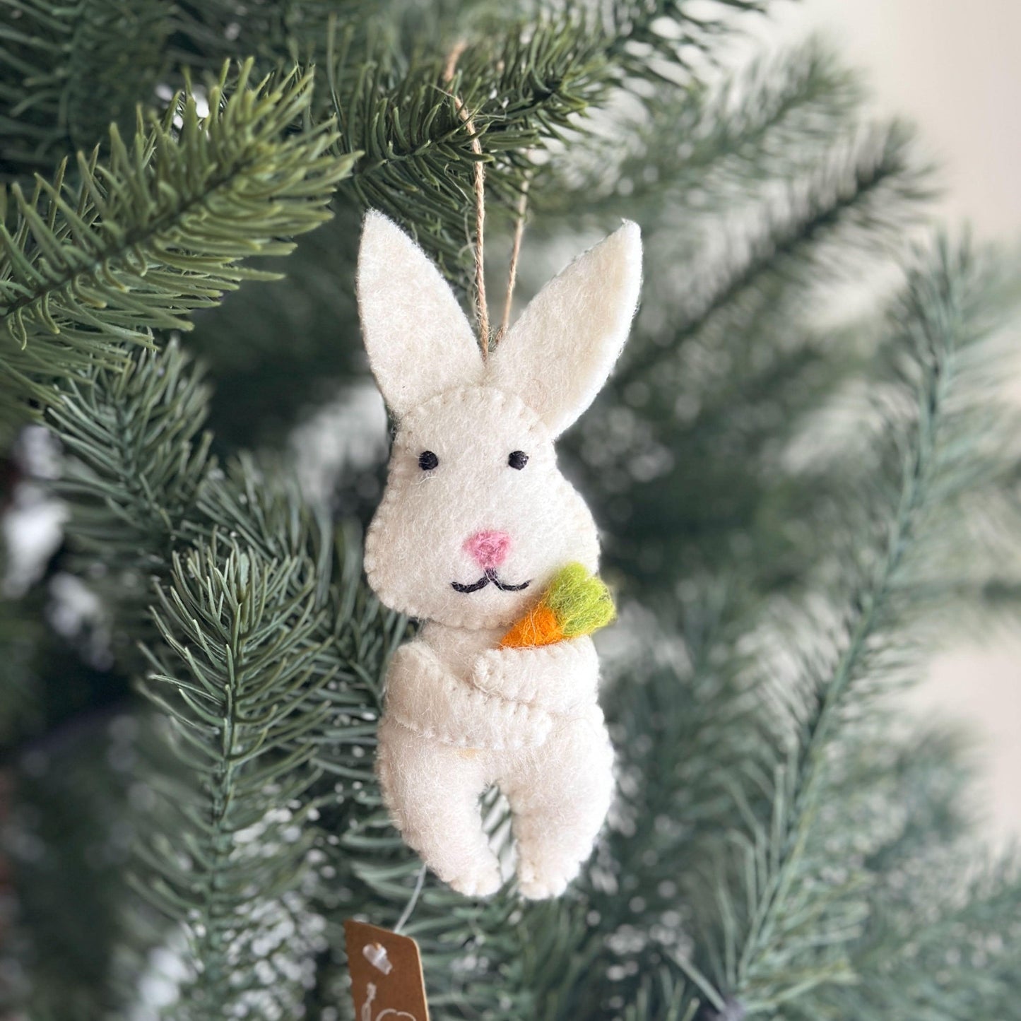 Felt Bunny Holding Carrot Easter Ornament - Chickadees Wooden Toys