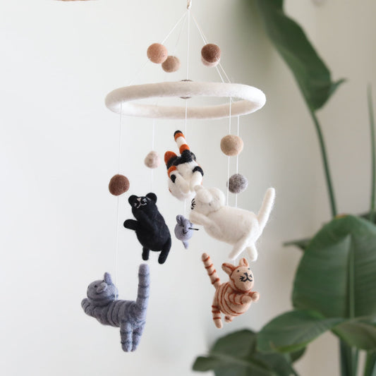 Felt Cat Baby Mobile - Chickadees Wooden Toys