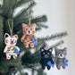 Felt Cat Ornament - Stitched Cat Holding Fish
