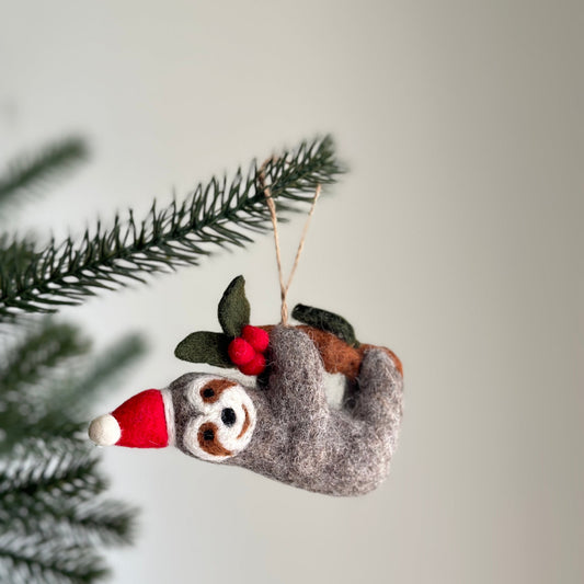 Felt Christmas Sloth Ornament - Chickadees Wooden Toys