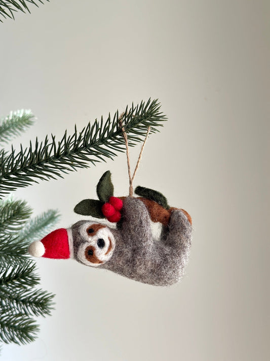 Felt Christmas Sloth Ornament - Chickadees Wooden Toys