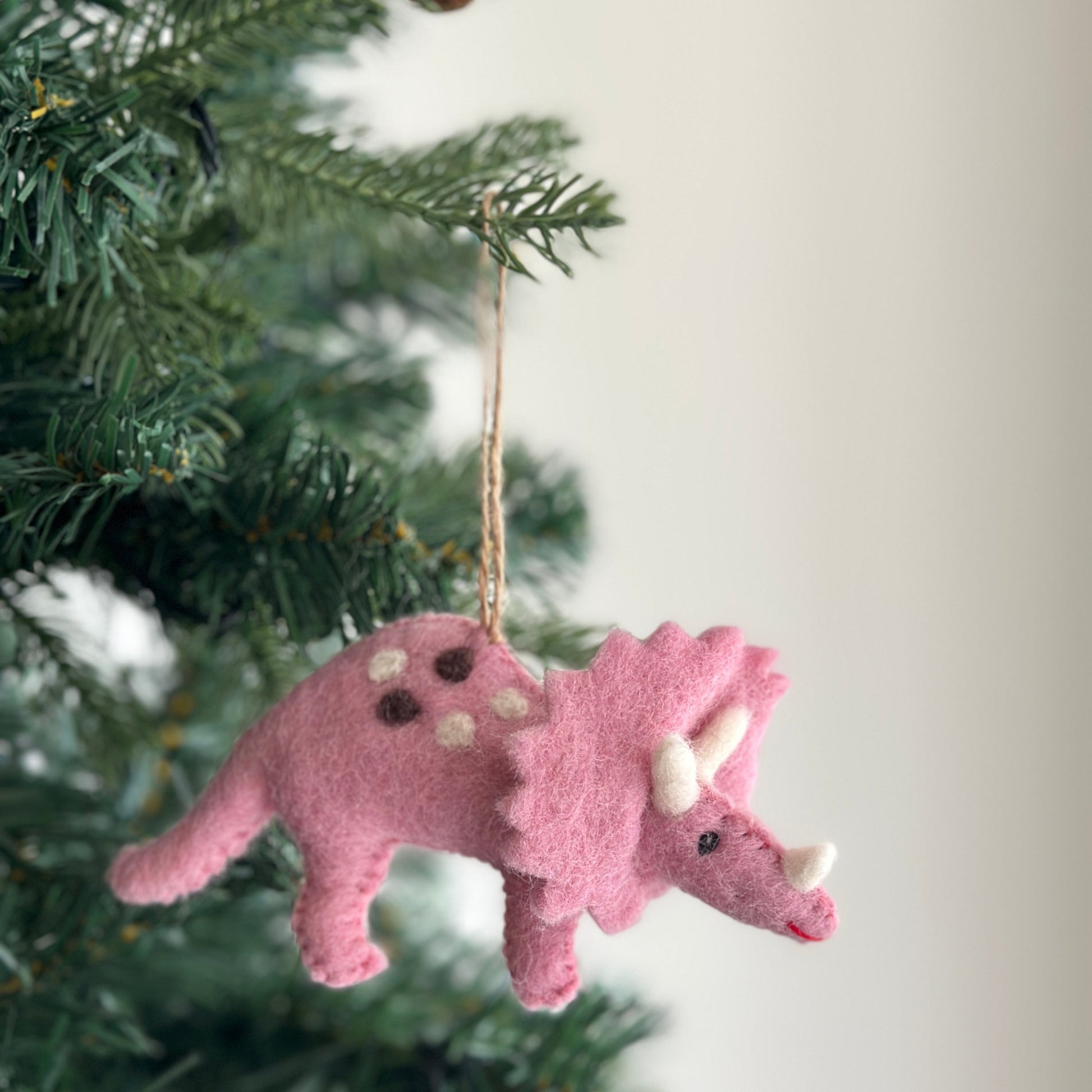 Felt Dinosaur Ornament - Pink Triceratops - Chickadees Wooden Toys