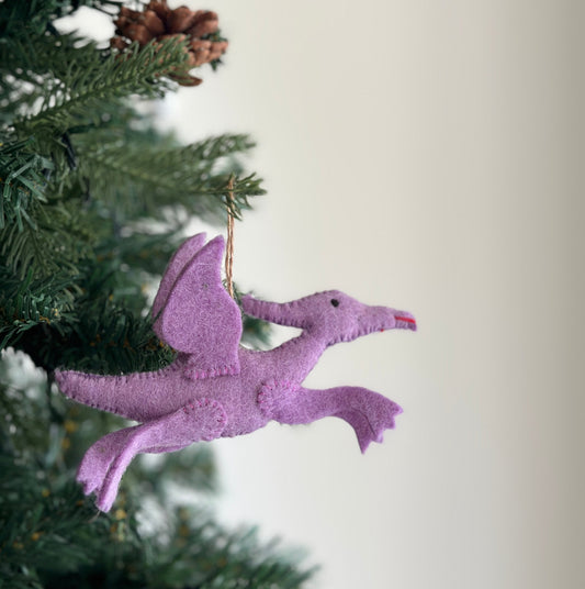 Felt Dinosaur Ornament - Purple Pterosaur - Chickadees Wooden Toys
