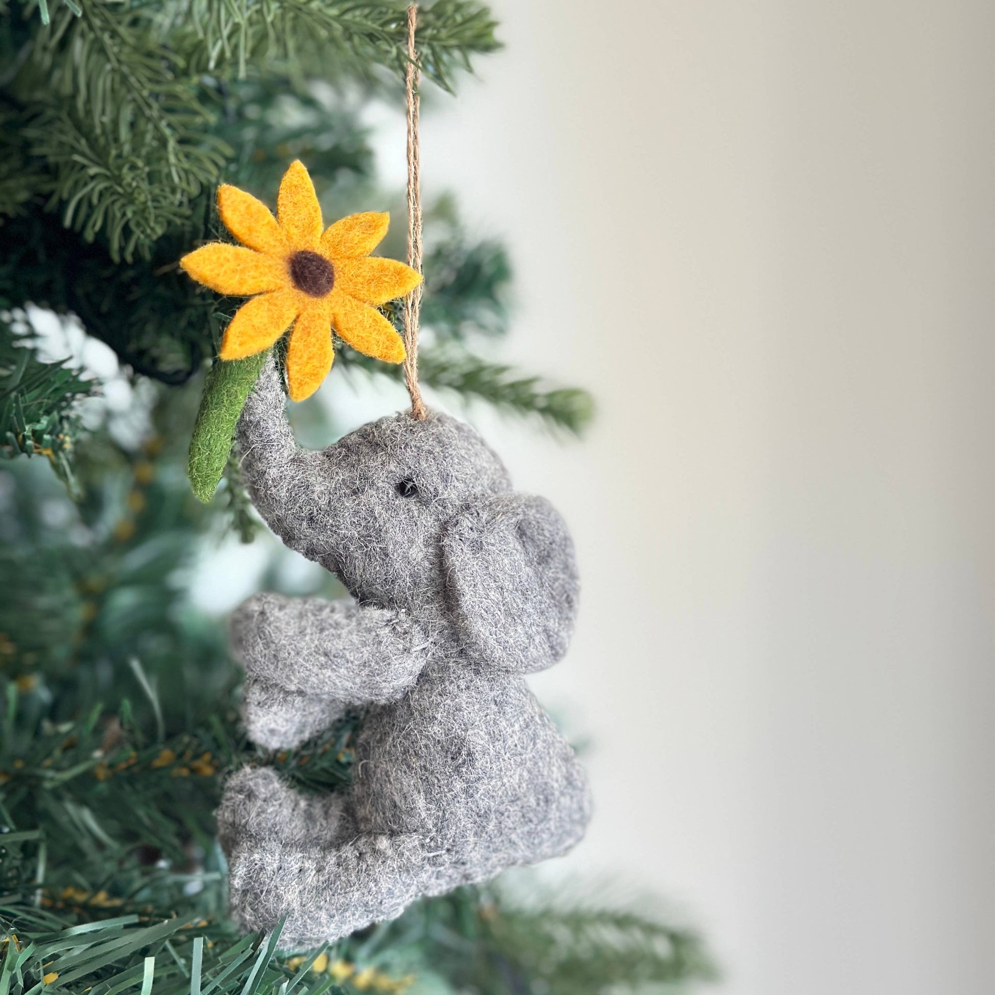 Felt Elephant with Flower Ornament - Chickadees Wooden Toys