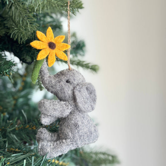 Felt Elephant with Flower Ornament - Chickadees Wooden Toys