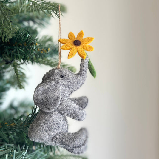 Felt Elephant with Flower Ornament - Chickadees Wooden Toys