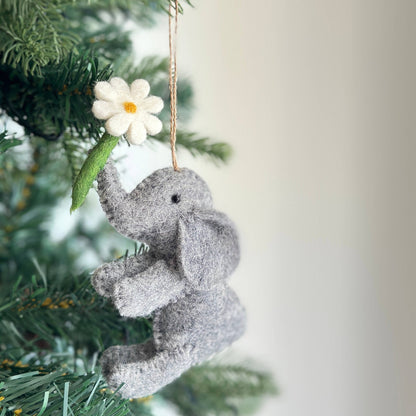 Felt Elephant with Flower Ornament - Chickadees Wooden Toys