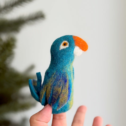 Felt Finger Puppet - Blue Parrot / Macaw - Chickadees Wooden Toys
