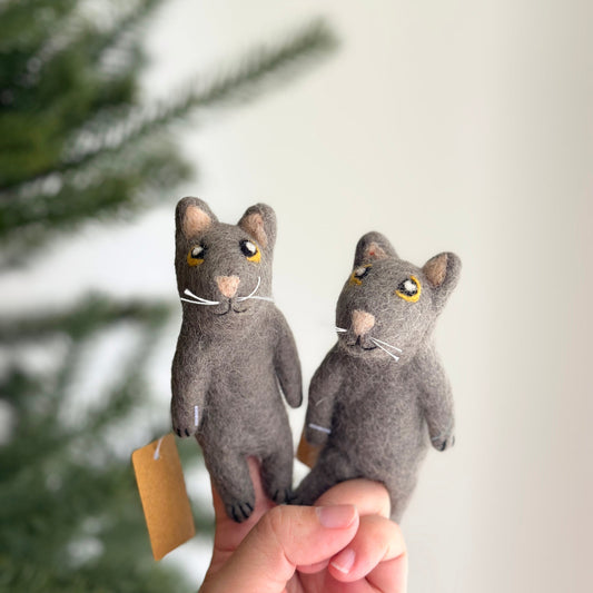 Felt Finger Puppet: Gray Cat - Chickadees Wooden Toys