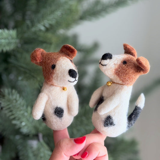 Felt Finger Puppet - Jack Russell Terrier Dog 2 - Chickadees Wooden Toys
