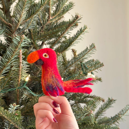 Felt Finger Puppet - Parrot / Macaw / Red - Chickadees Wooden Toys