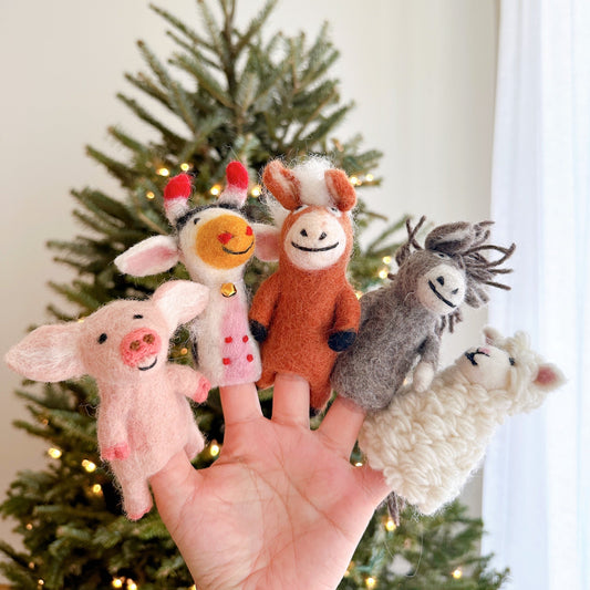 Felt Finger Puppets Set of 5 - Farm Animal - Chickadees Wooden Toys