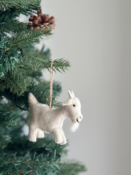 Felt Goat Ornament with Hemp string attached