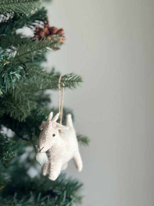 Felt Goat Ornament with Hemp string attached - Chickadees Wooden Toys