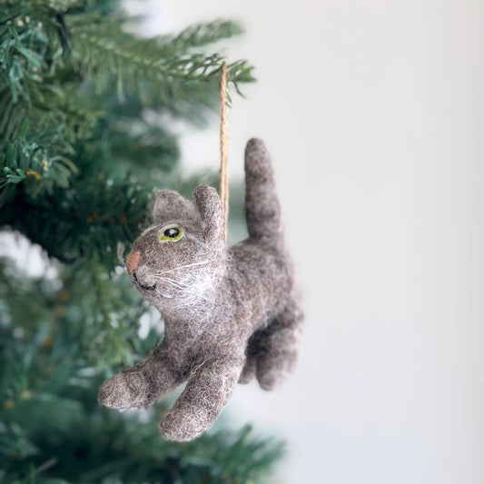 Felt Gray Cat Ornament - American Short Hair Cat - Chickadees Wooden Toys