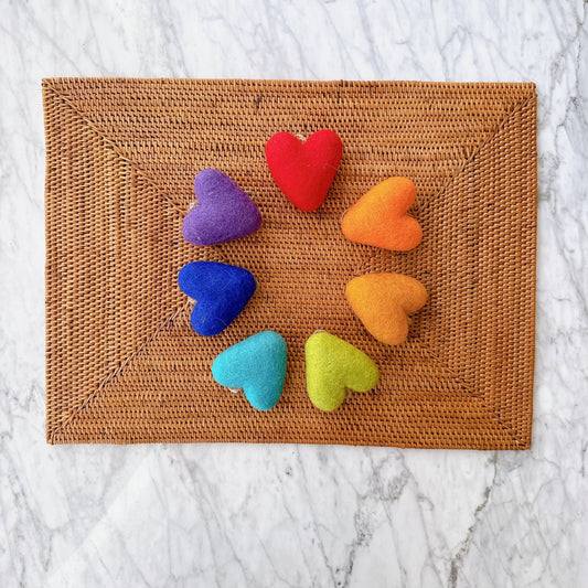 Felt Heart Ornament - Rainbow Set of 7 - Chickadees Wooden Toys