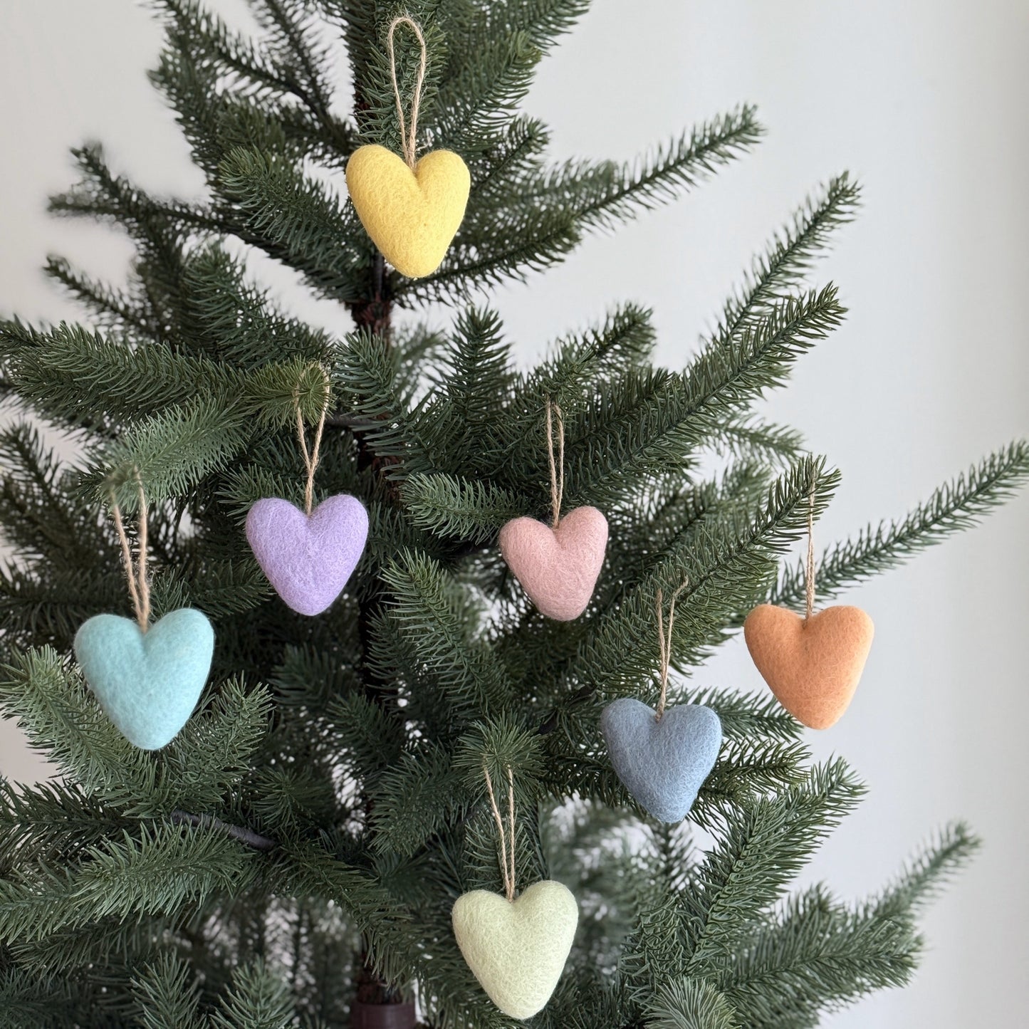 Felt Heart Ornament - Rainbow Set of 7 - Chickadees Wooden Toys