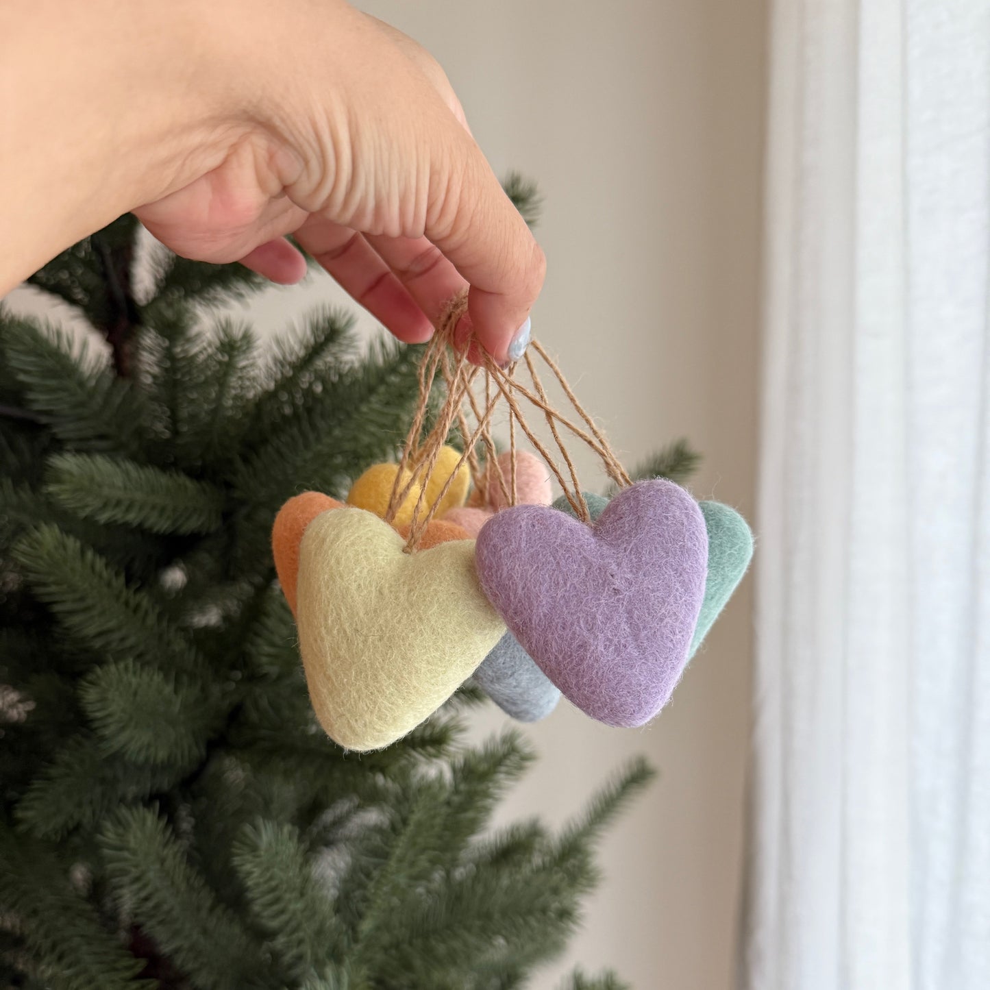 Felt Heart Ornament - Rainbow Set of 7 - Chickadees Wooden Toys