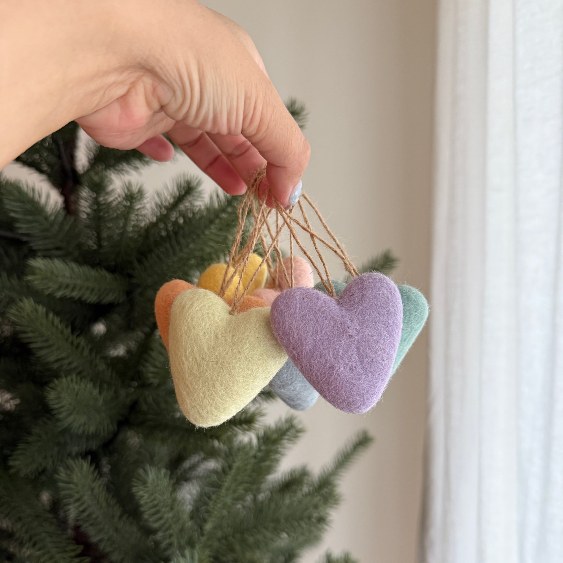 Felt Heart Ornament - Rainbow Set of 7 - Chickadees Wooden Toys