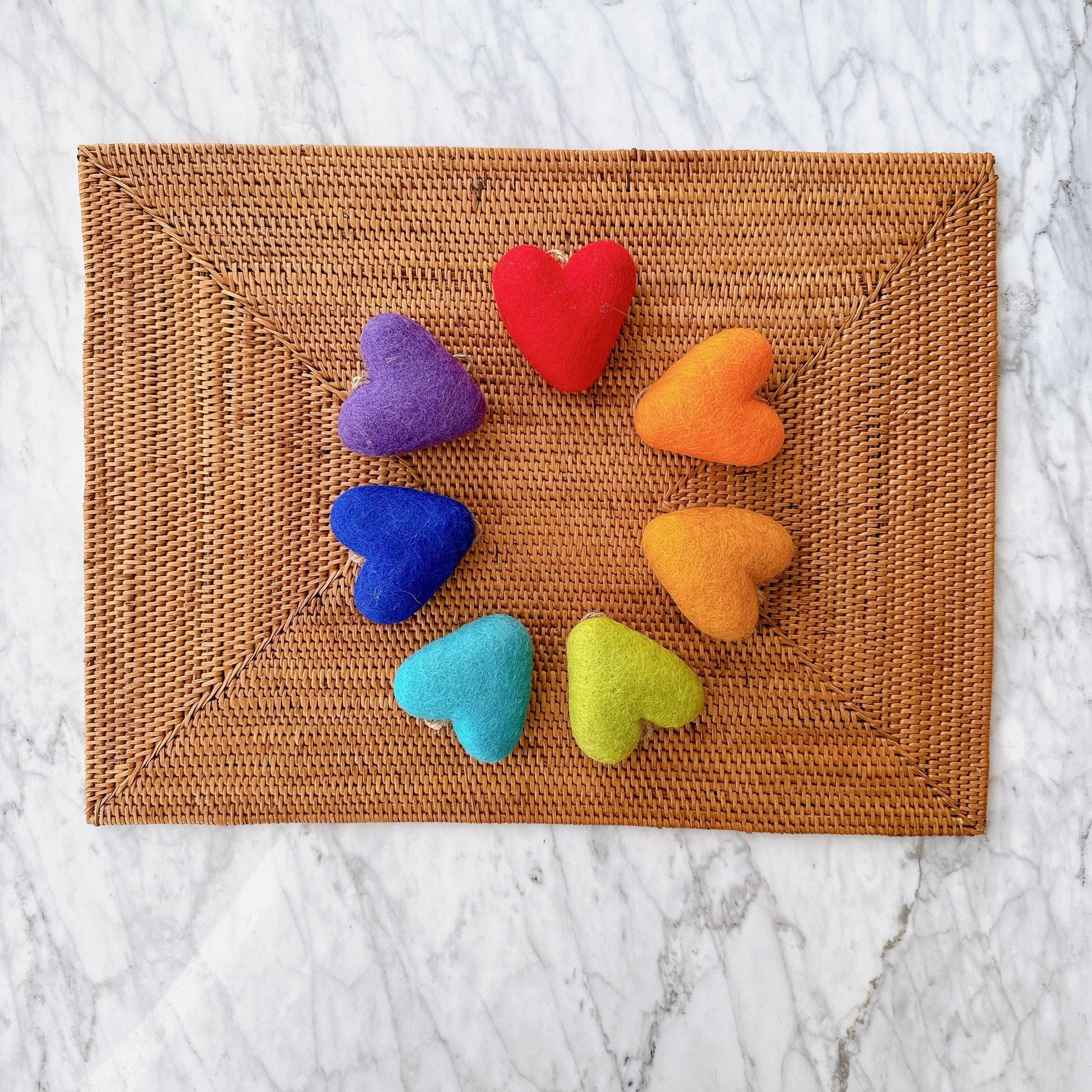 Felt Heart Ornament - Rainbow Set of 7 - Chickadees Wooden Toys