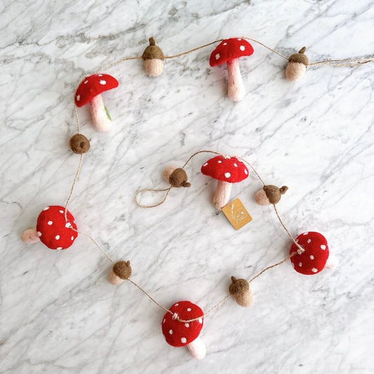 Felt Mushroom and Acorn Garland - Chickadees Wooden Toys