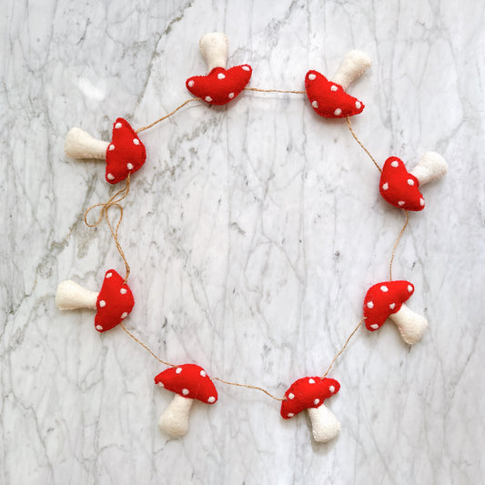 Felt Mushroom Garland - Chickadees Wooden Toys