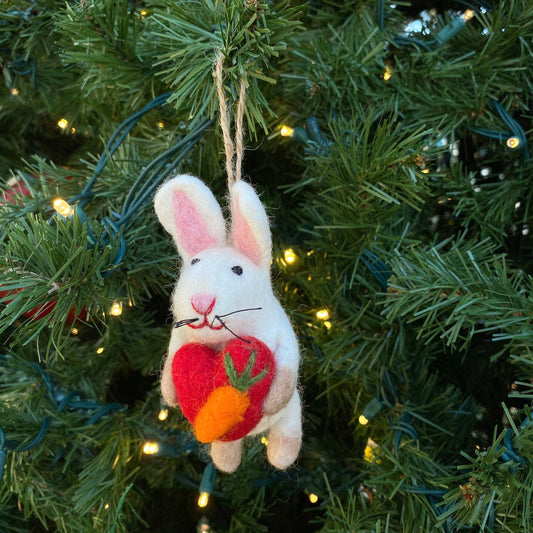 Felt Ornament - Bunny Holding A Heart - Chickadees Wooden Toys